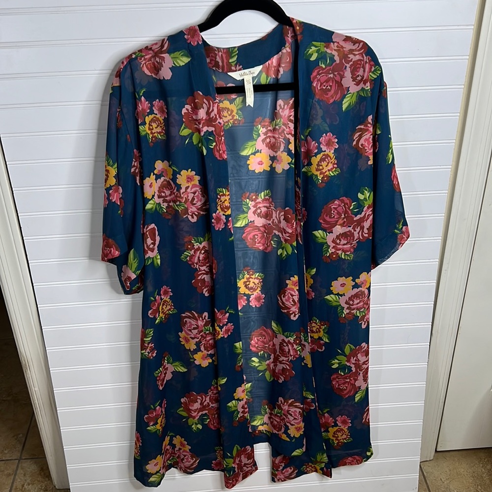 Matilda Jane Watch The Sunrise Blue Sheer Floral Open Front Kimono M/L